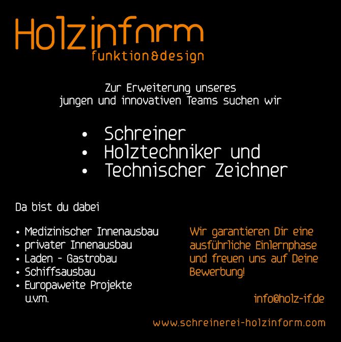 HiF - Jobs - Schreiner, Holztechniker, Technischer Zeichner